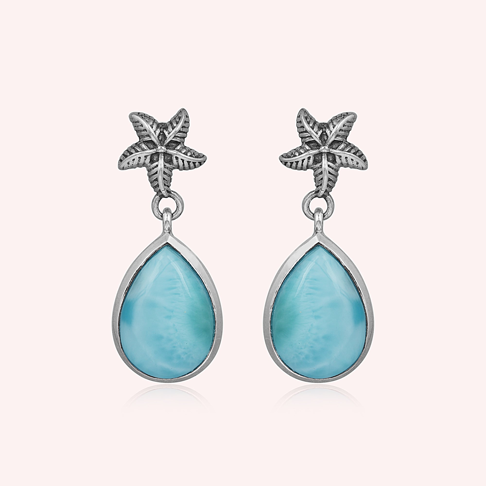 Larimar Sterling Silver Starfish Larimar Earrings