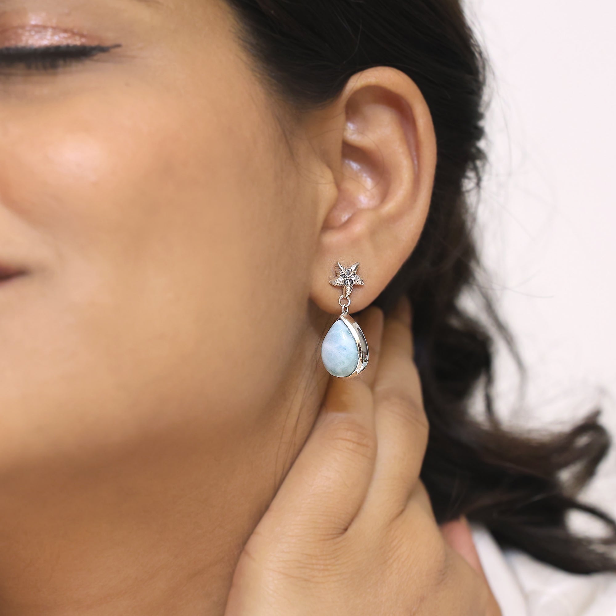 Larimar Sterling Silver Starfish Larimar Earrings
