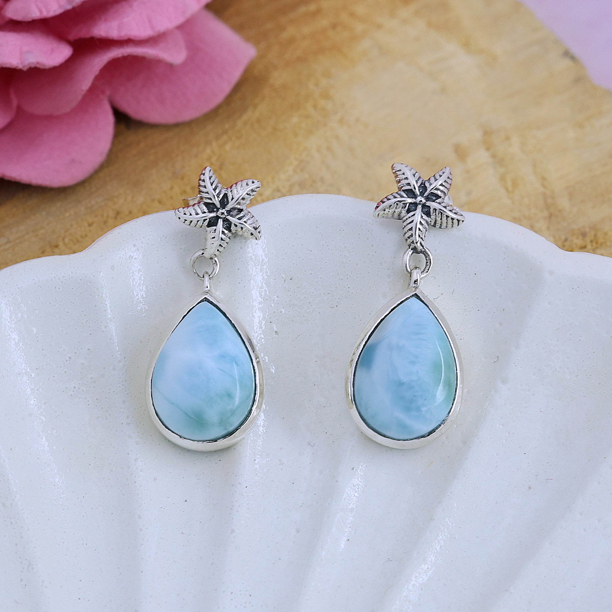 Larimar Sterling Silver Starfish Larimar Earrings