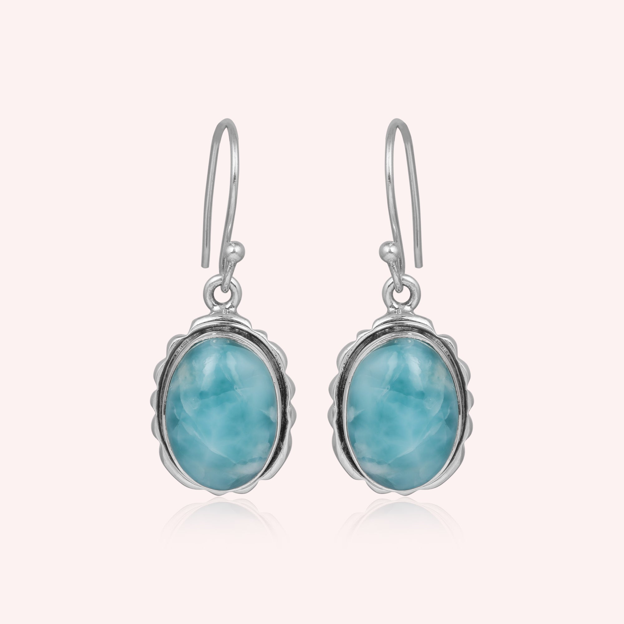 925 Sterling Silver Natural Larimar Dangling Earring