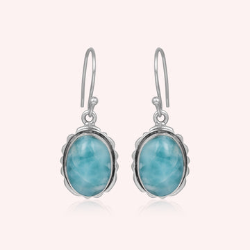 925 Sterling Silver Natural Larimar Dangling Earring