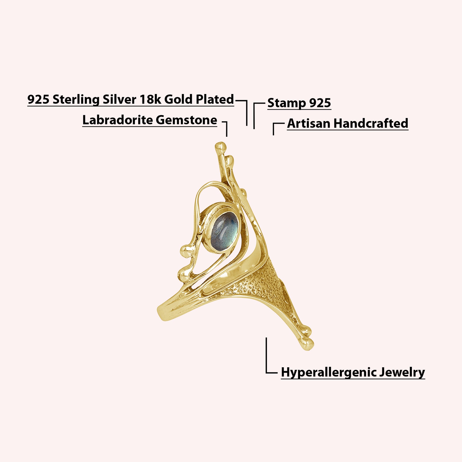 18k gold plated gemstone ring 
