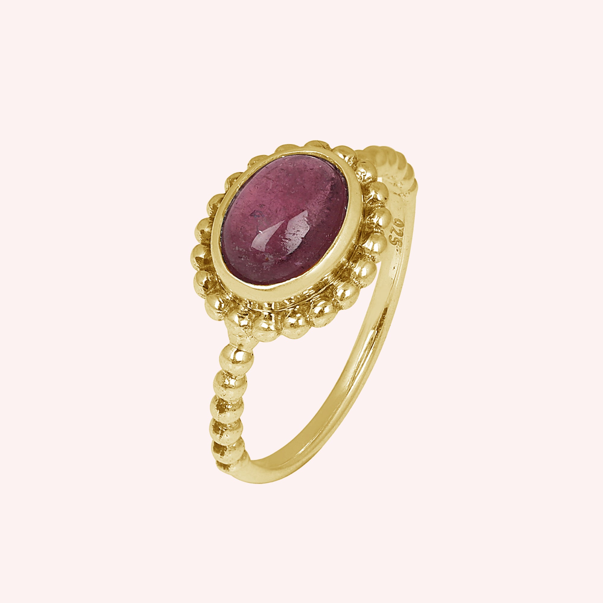Natural Pink Tourmaline Dotted Band Ring