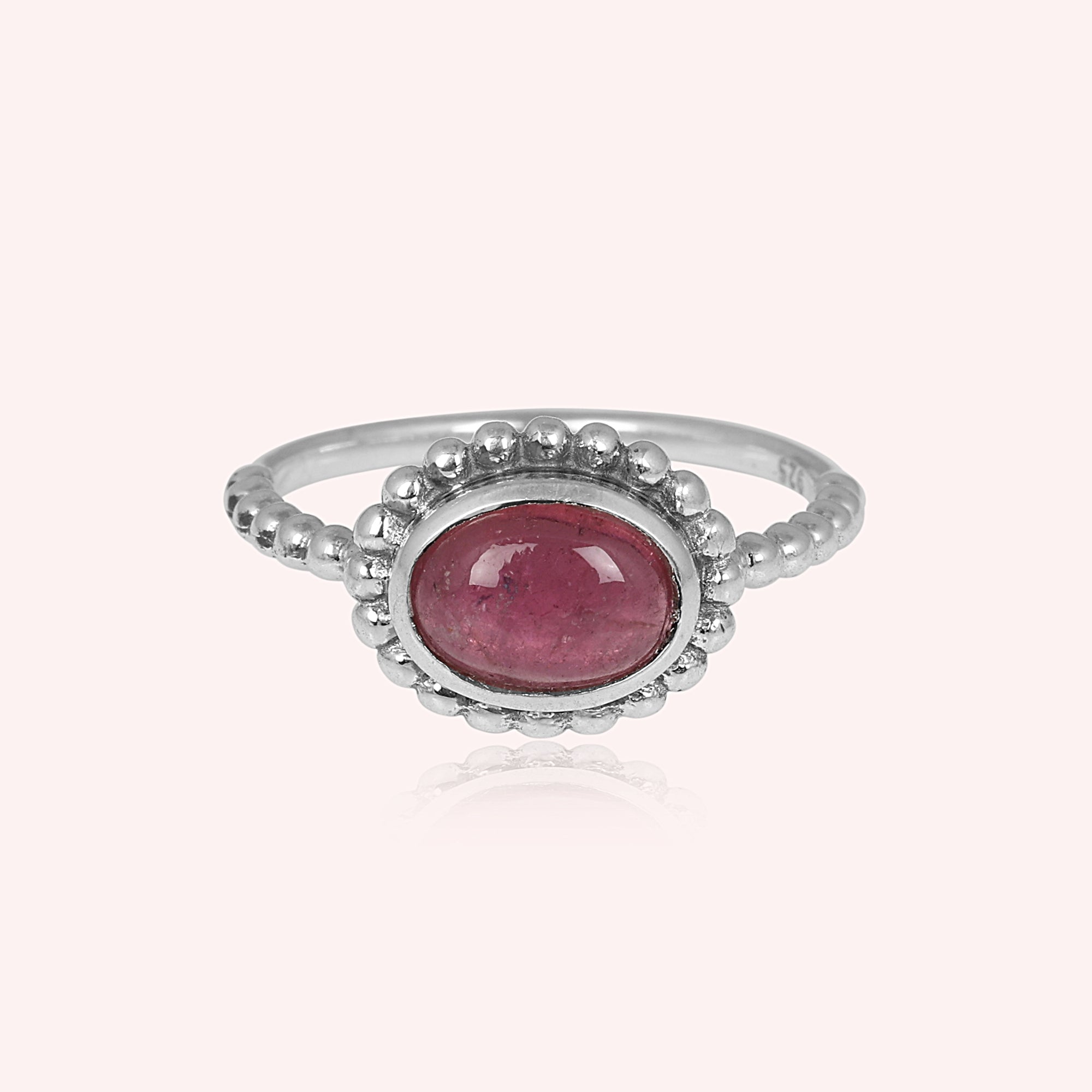 Natural Pink Tourmaline Dotted Band Ring