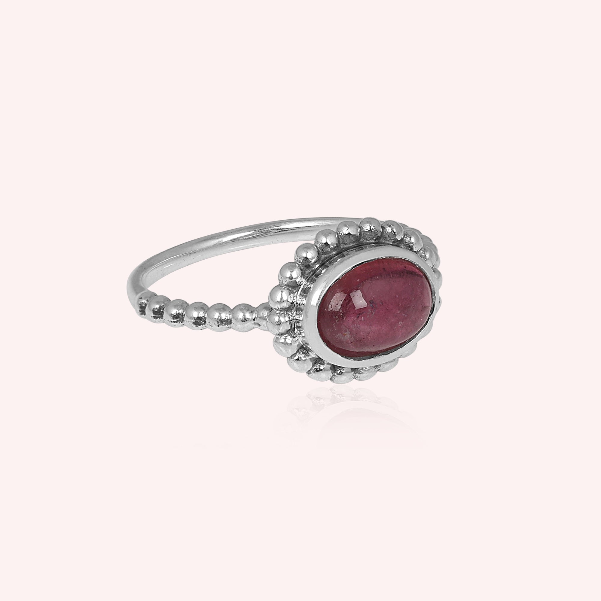 Natural Pink Tourmaline Dotted Band Ring