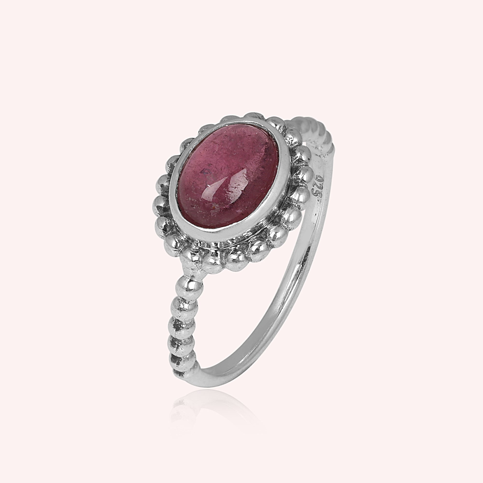 Natural Pink Tourmaline Dotted Band Ring