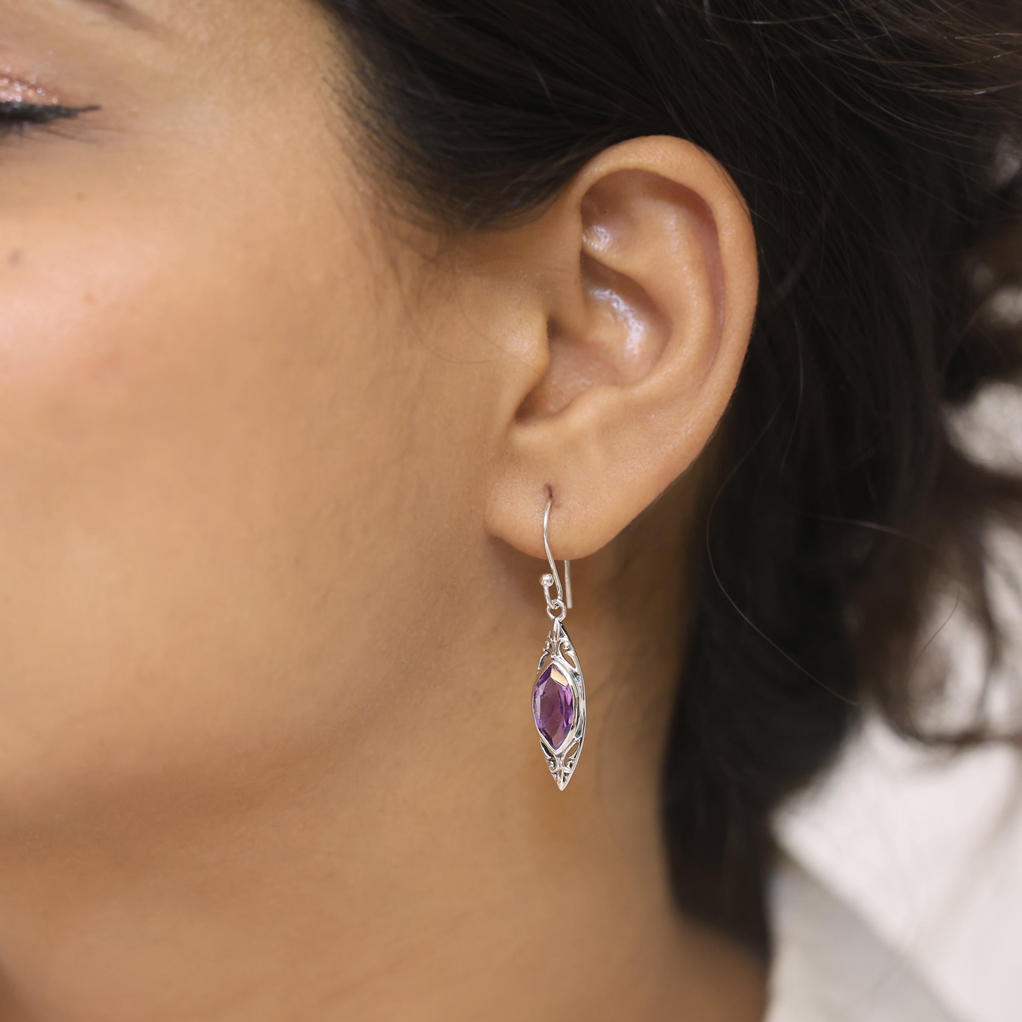 925 Sterling Silver Marquise Dangle Earrings