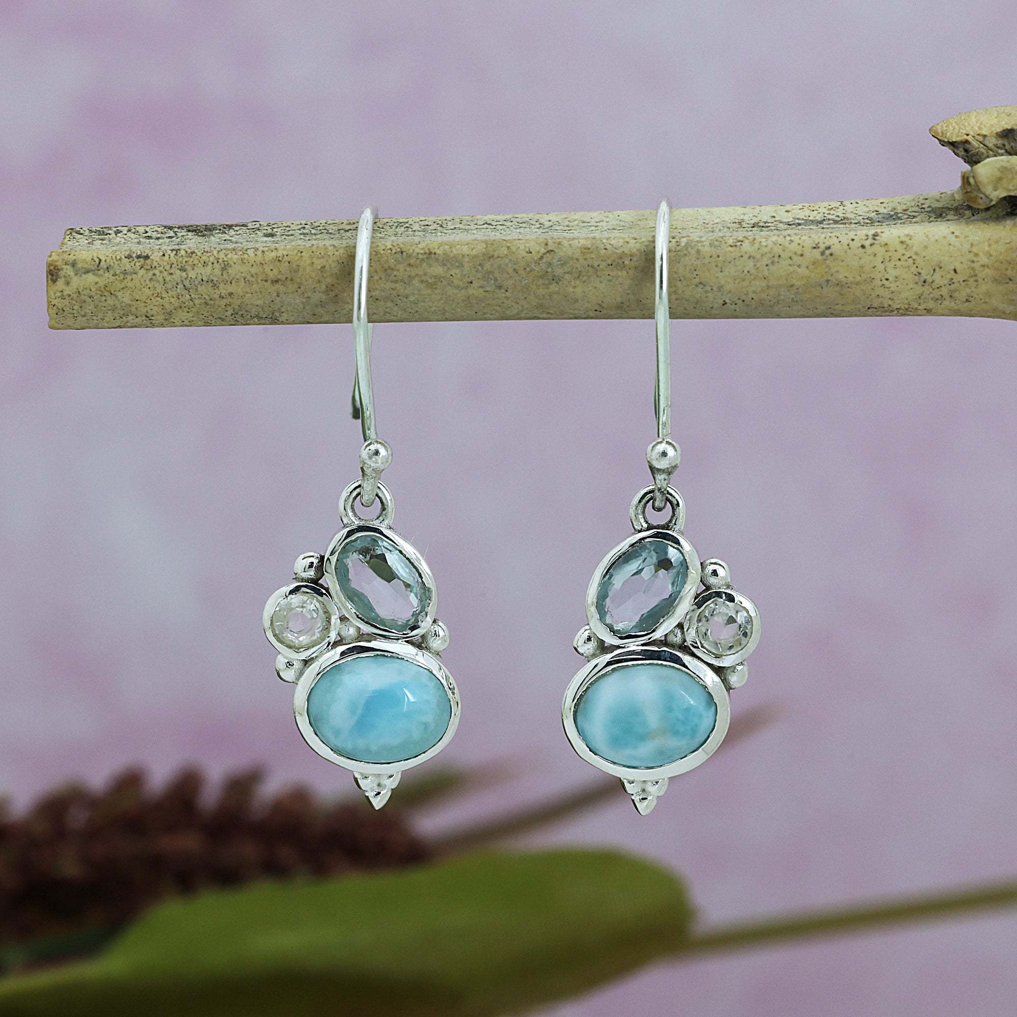 925 Sterling Silver Trio Gemstone Earring