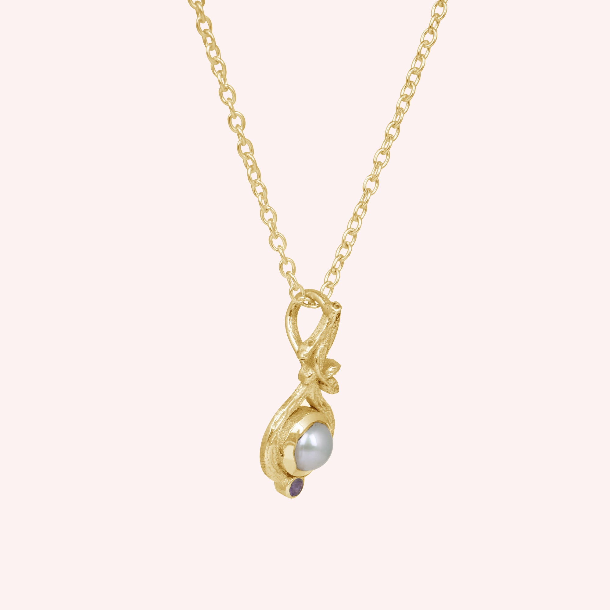 925 Sterling Silver Pearl & Amethyst Pendant Necklace for Her