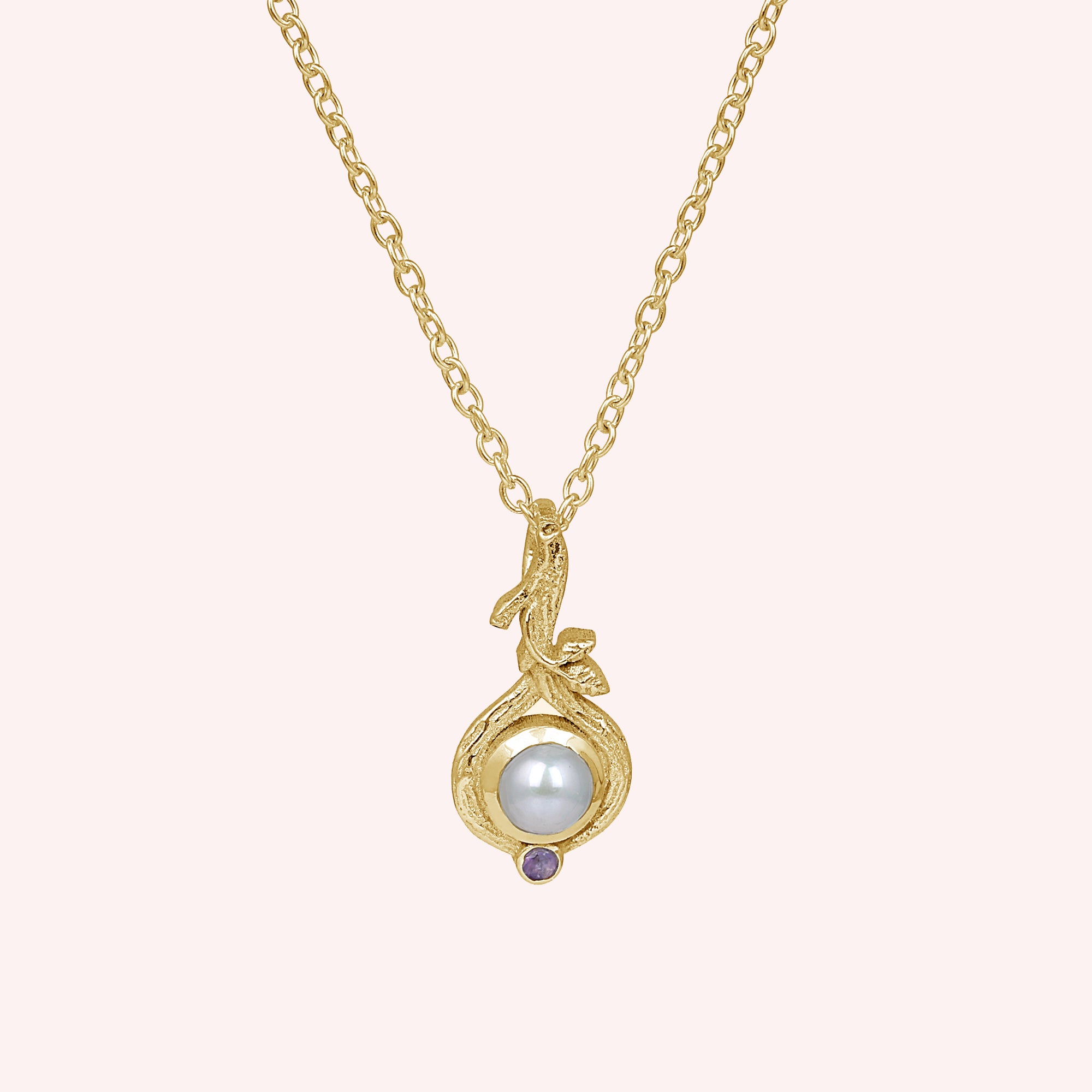 925 Sterling Silver Pearl & Amethyst Pendant Necklace for Her