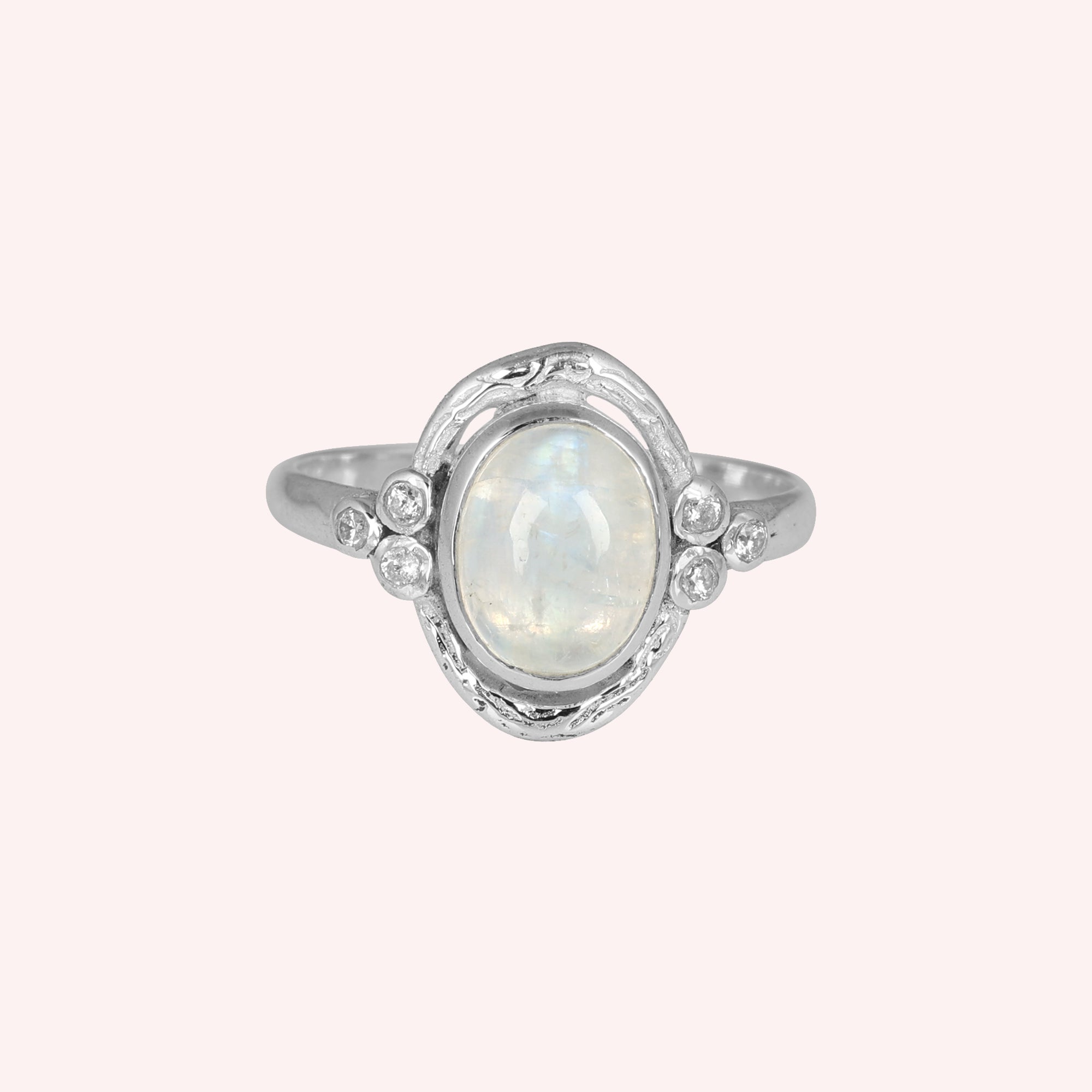 925 Sterling Silver Moonstone and Crystal Ring