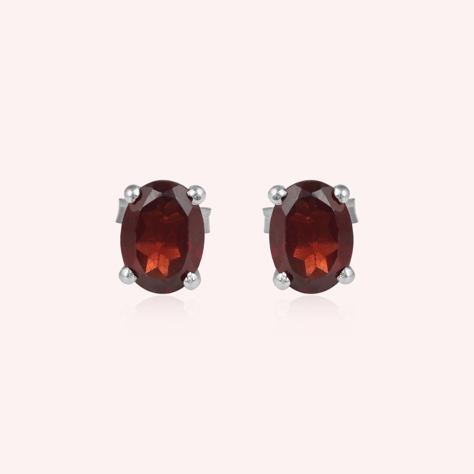 Natural Garnet Stud Earring 925 Sterling Jewelry
