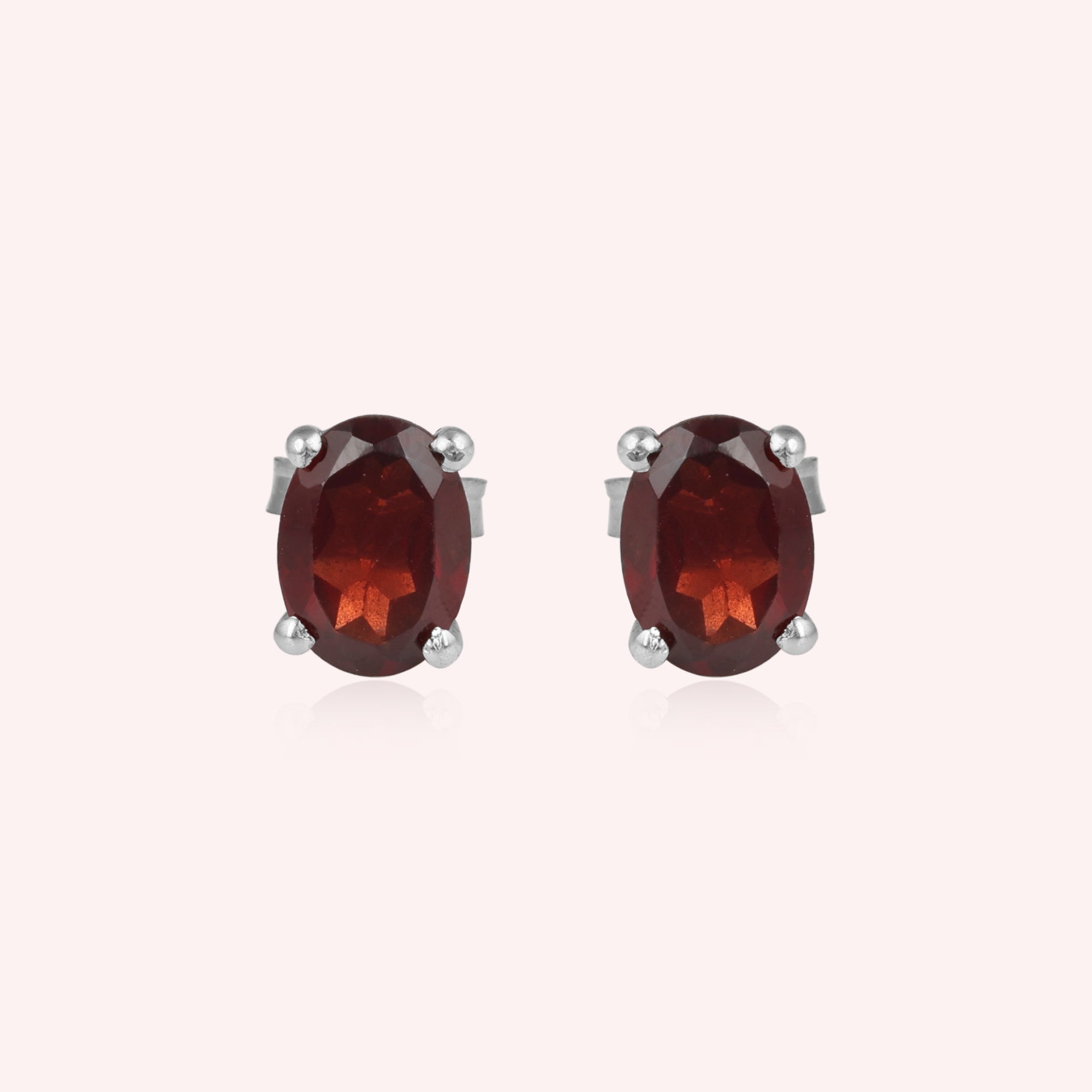 Natural Garnet Stud Earring 925 Sterling Jewelry