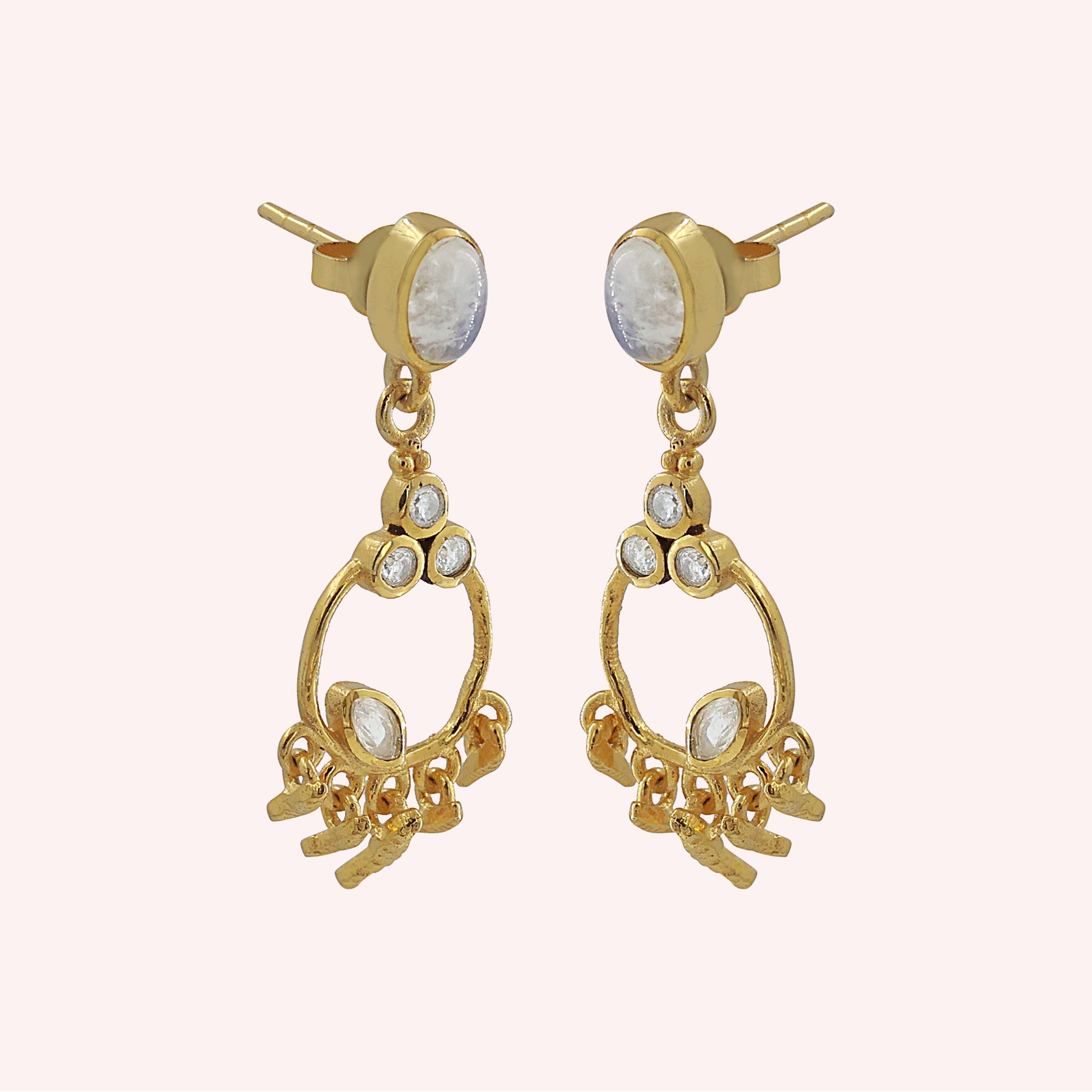 925 Sterling Silver Designer Dangle Earrings with Moonstone & Zircon