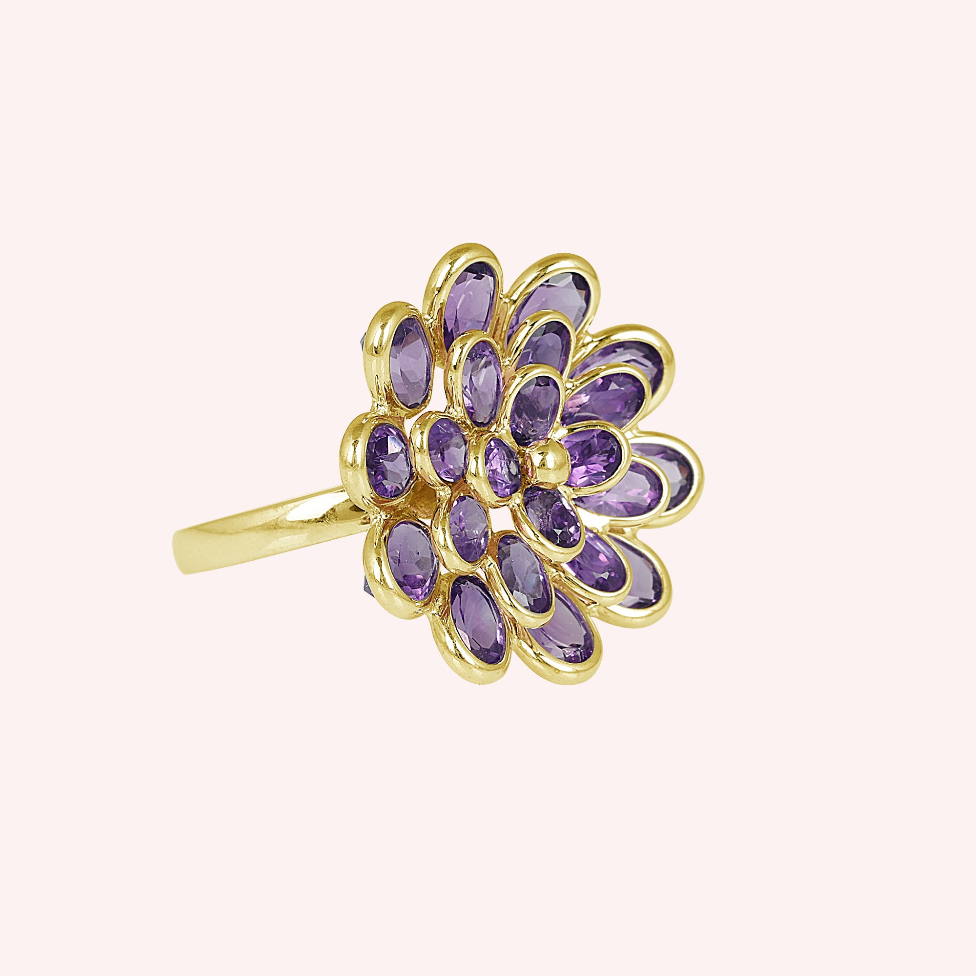 925 Sterling Silver Natural Amethyst Flower Ring Jewelry for Women