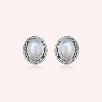 925 Sterling Silver Rainbow Moonstone Stud Earrings Jewelry for Her