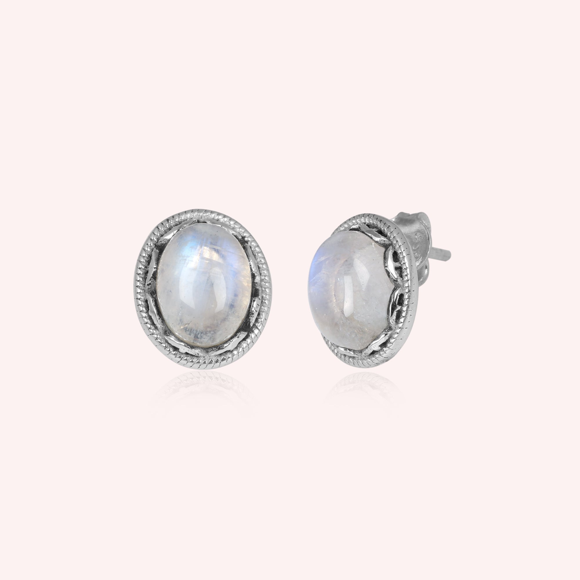925 Sterling Silver Rainbow Moonstone Stud Earrings Jewelry for Her