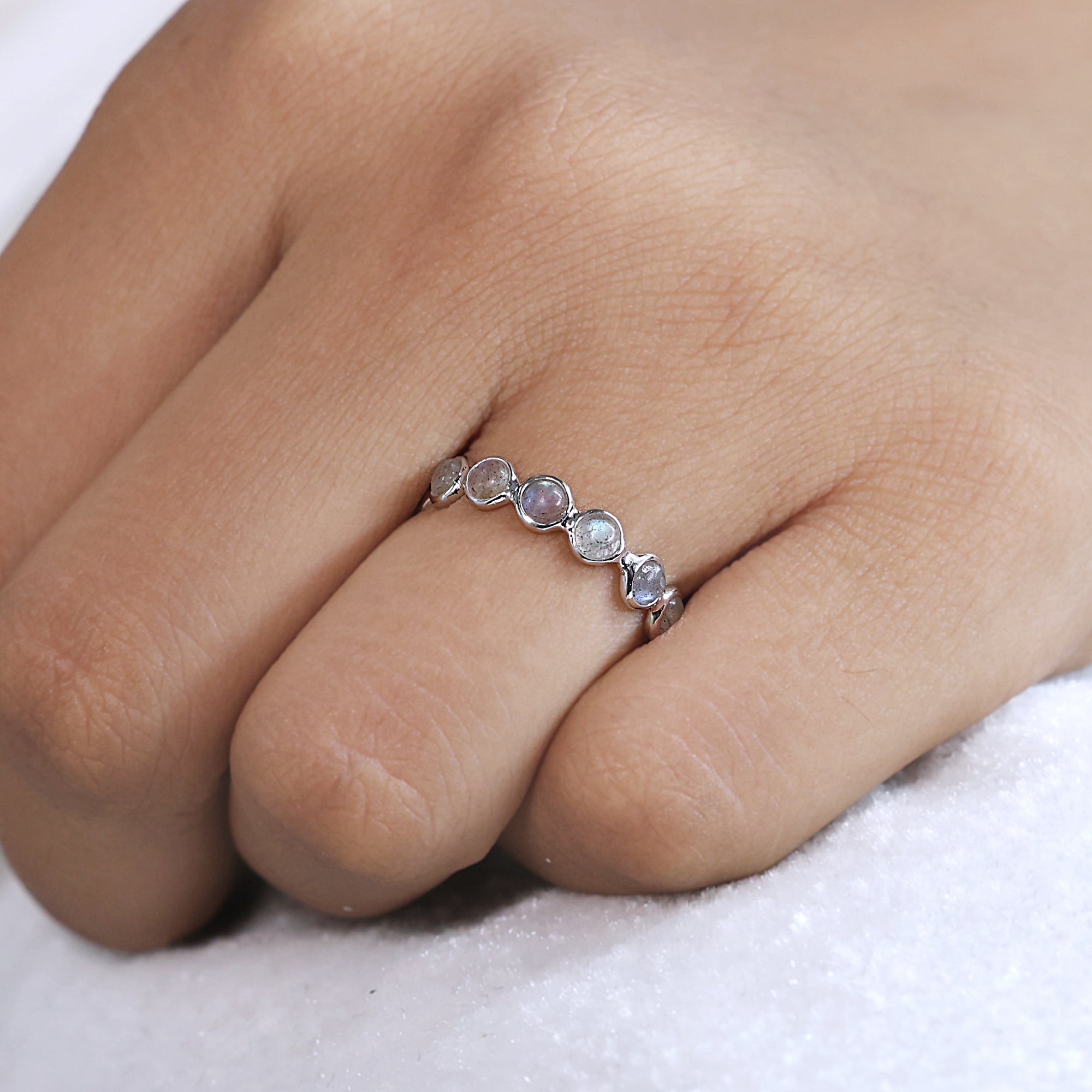 925 Sterling Silver Labradorite Full Eternity Band Ring