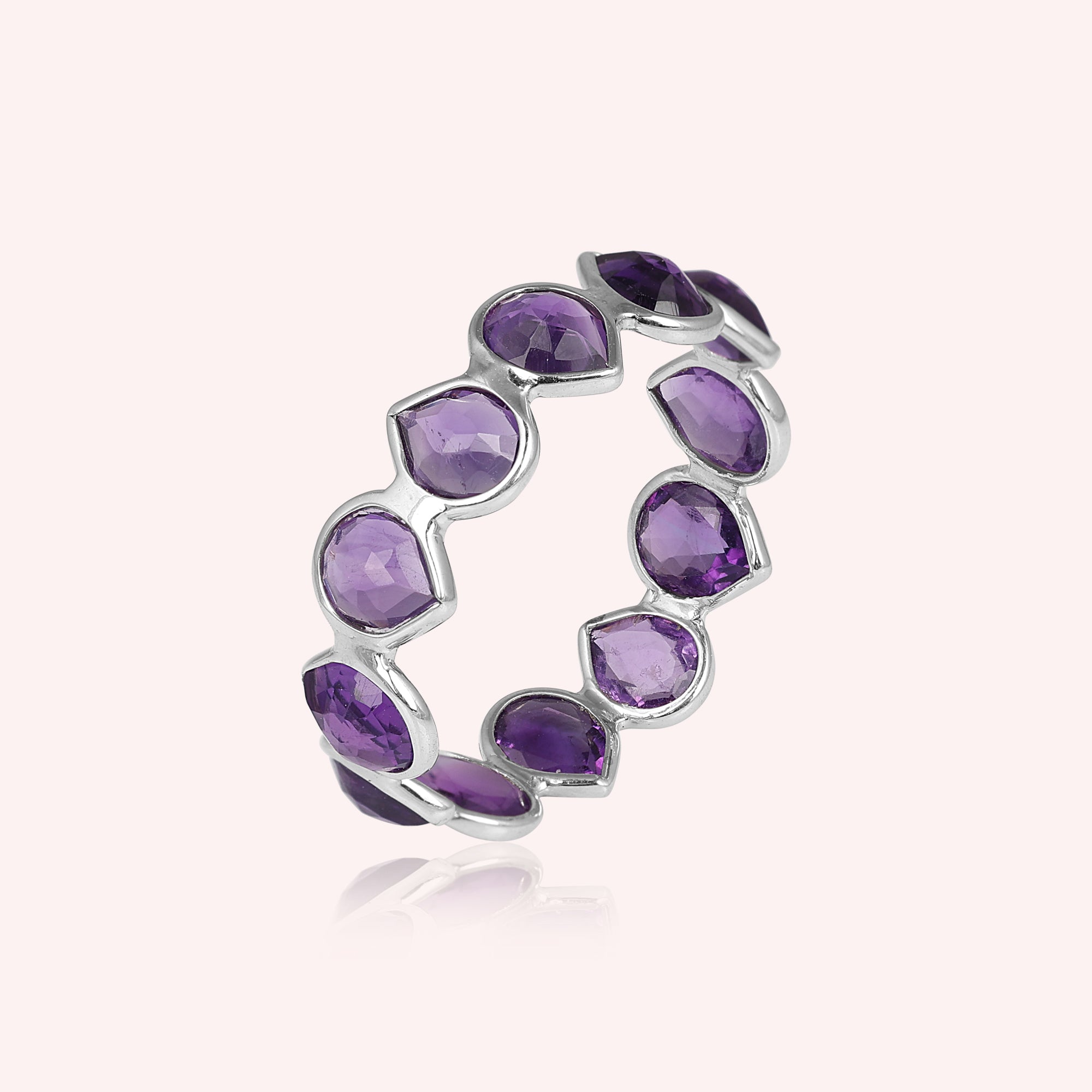 Teardrop Full Eternity Amethyst Stacking Silver Band Ring