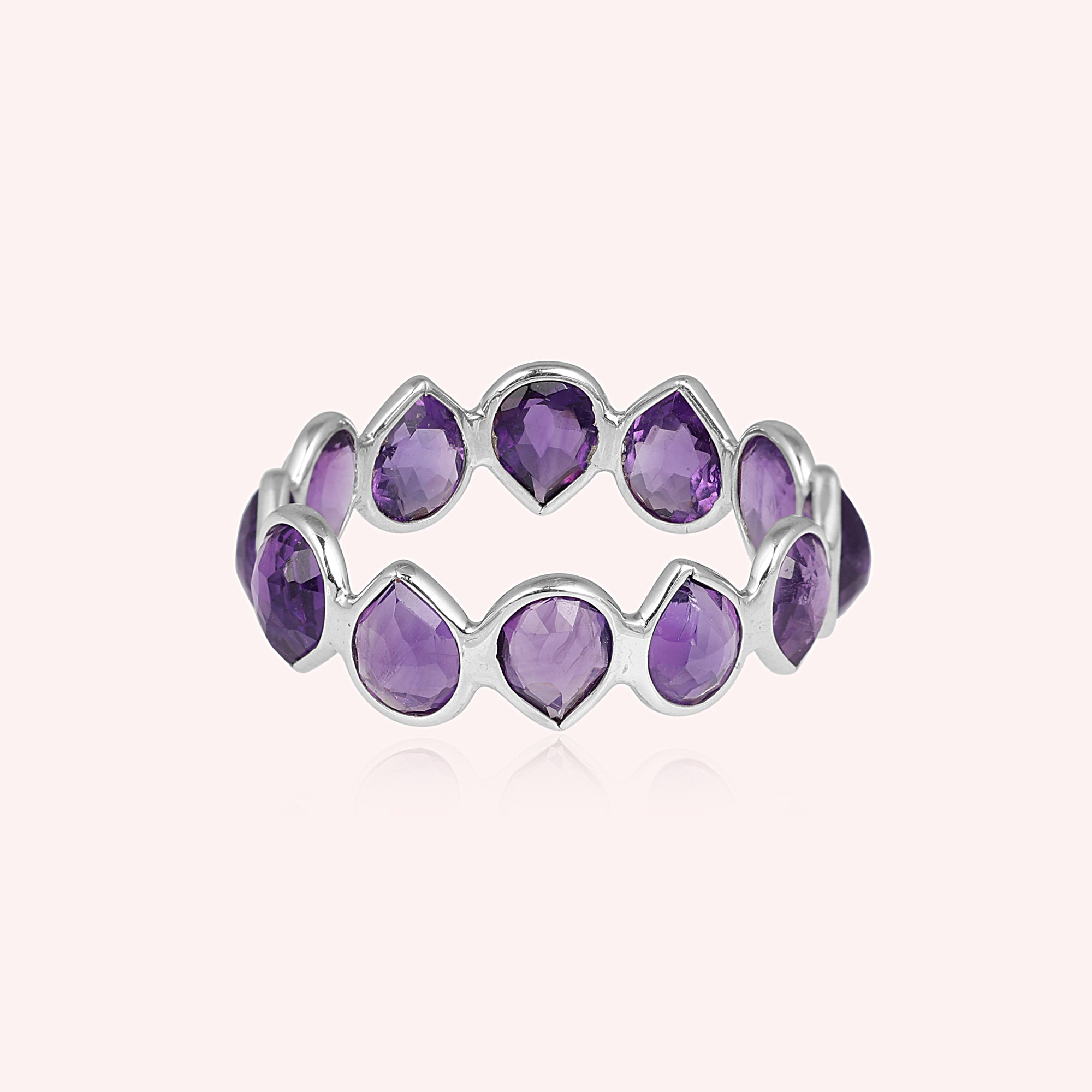 Teardrop Full Eternity Amethyst Stacking Silver Band Ring