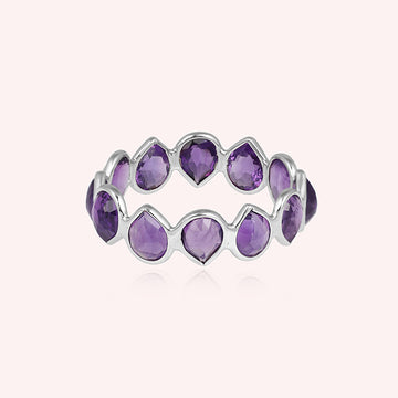 Teardrop Full Eternity Amethyst Stacking Silver Band Ring