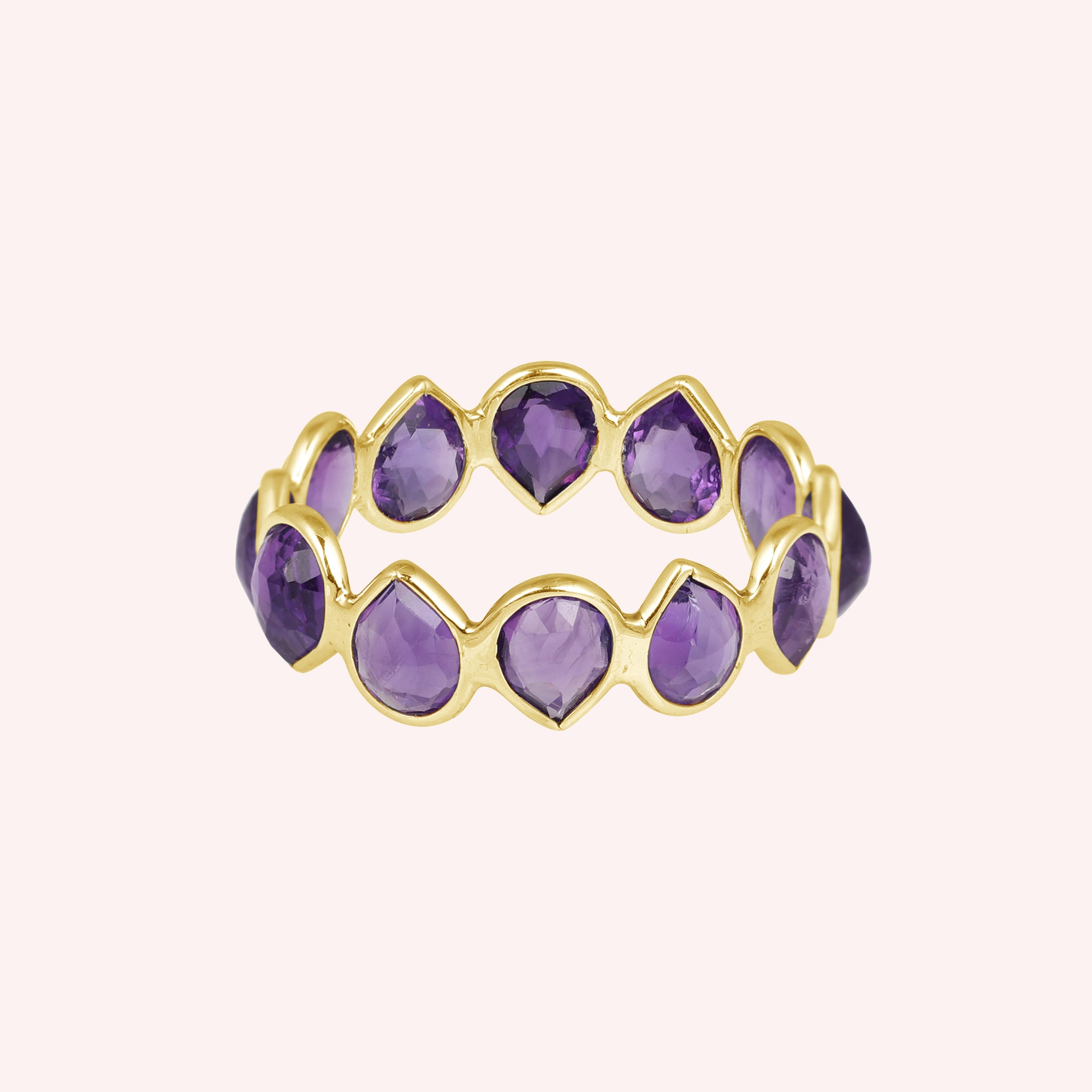 Teardrop Full Eternity Amethyst Stacking Silver Band Ring