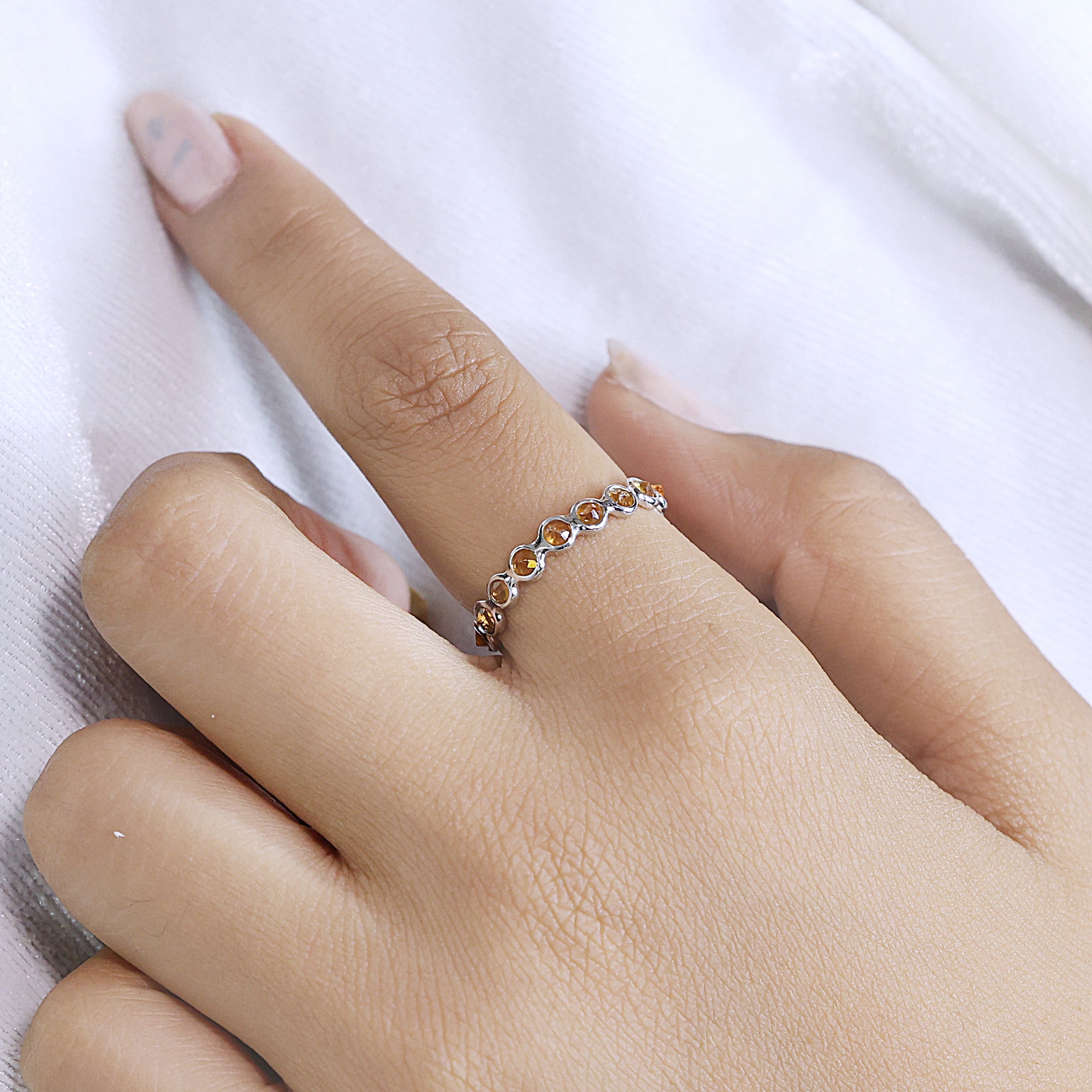 925 Sterling Silver Yellow Citrine Full Eternity Ring
