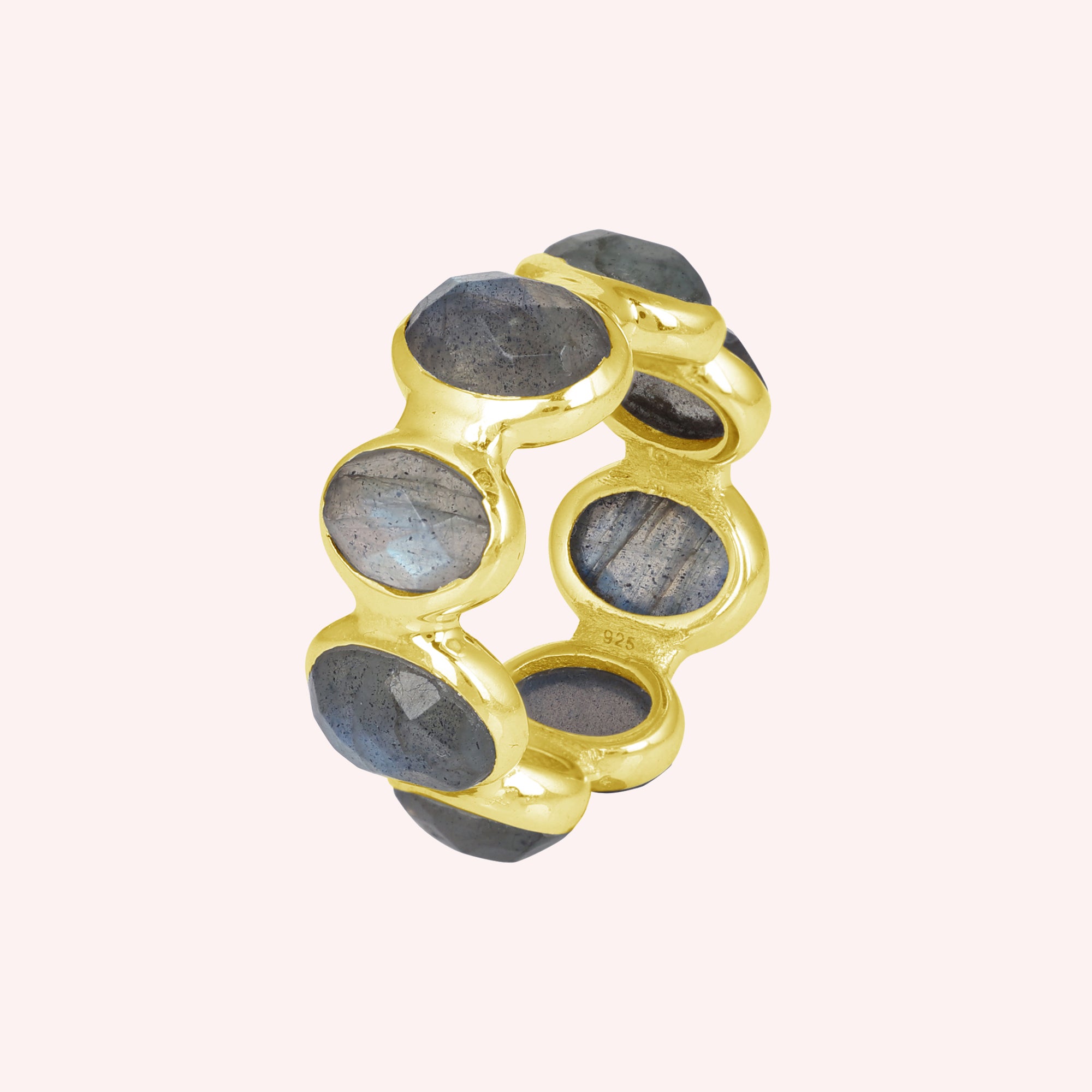 Natural Labradorite Eternity Band Ring 925 Sterling Silver Jewelry for Women