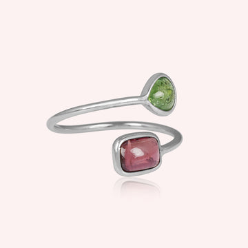 925 Sterling Silver Green and Pink Tourmaline Bypass Ring