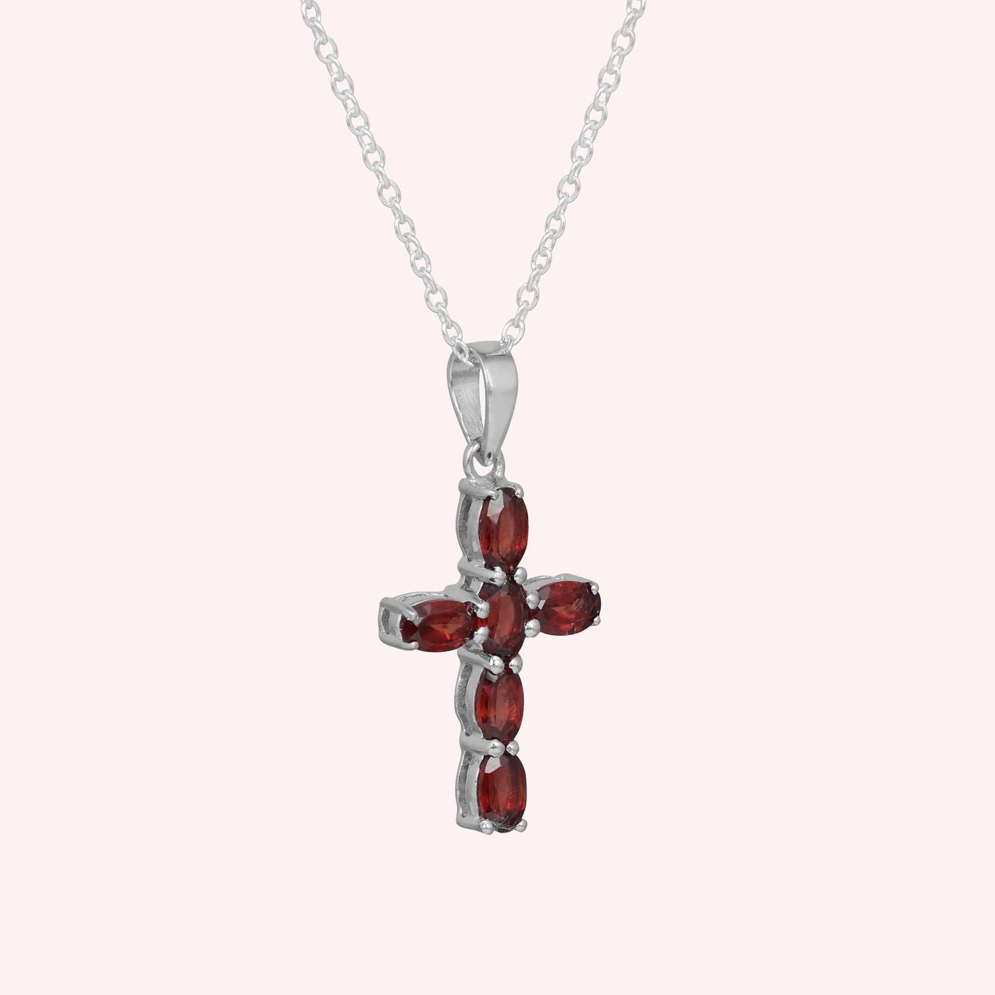 925 Sterling Silver Cross Garnet Pendant