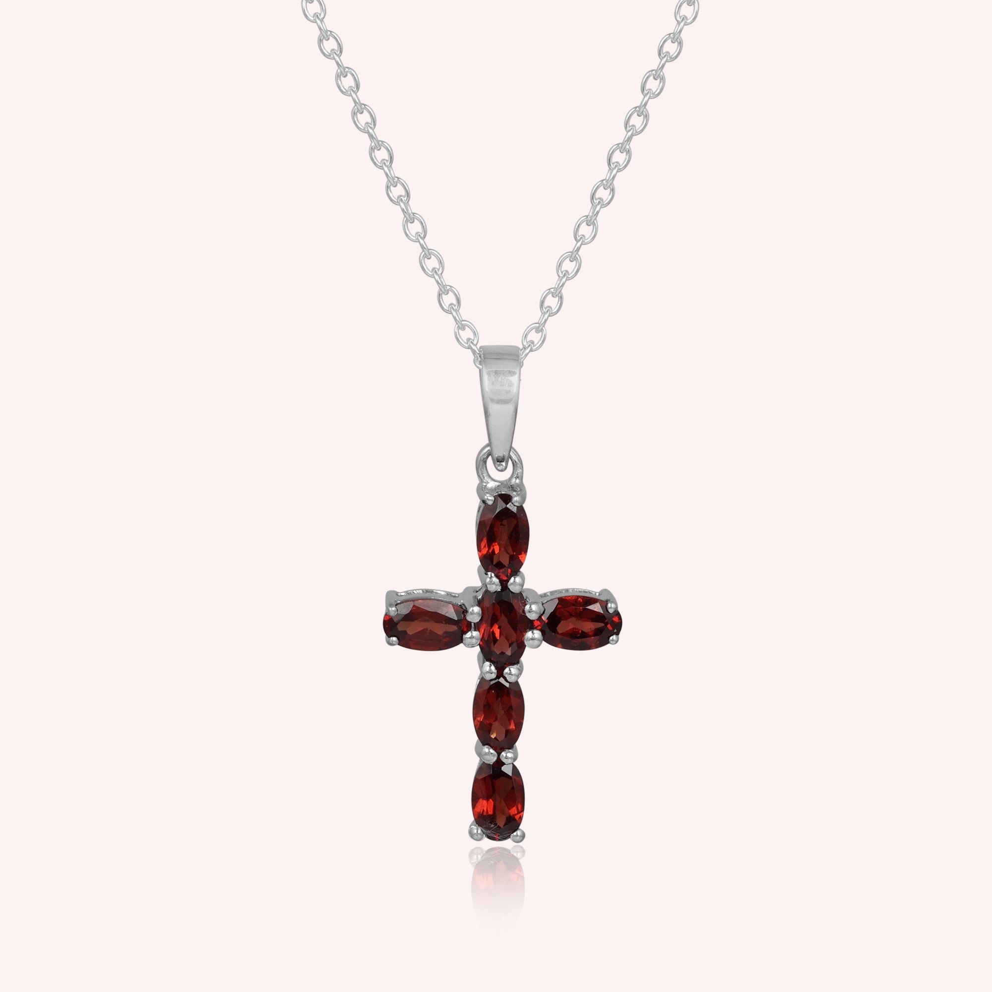 925 Sterling Silver Cross Garnet Pendant