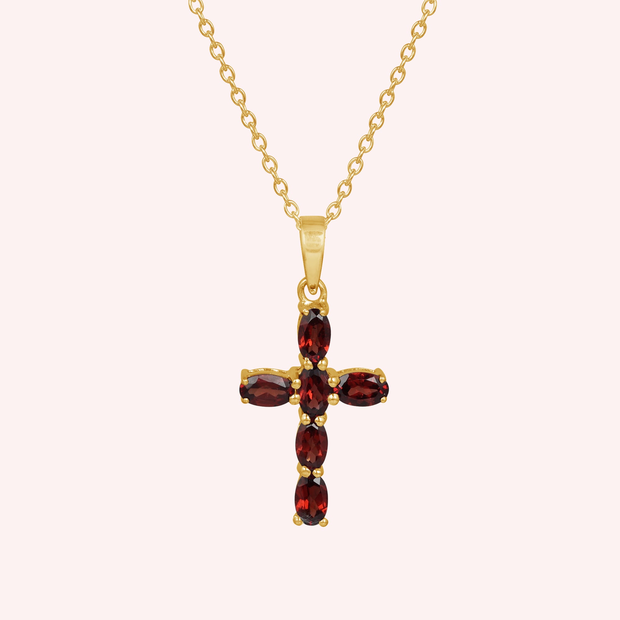 925 Sterling Silver Cross Garnet Pendant