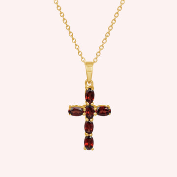 925 Sterling Silver Cross Garnet Pendant