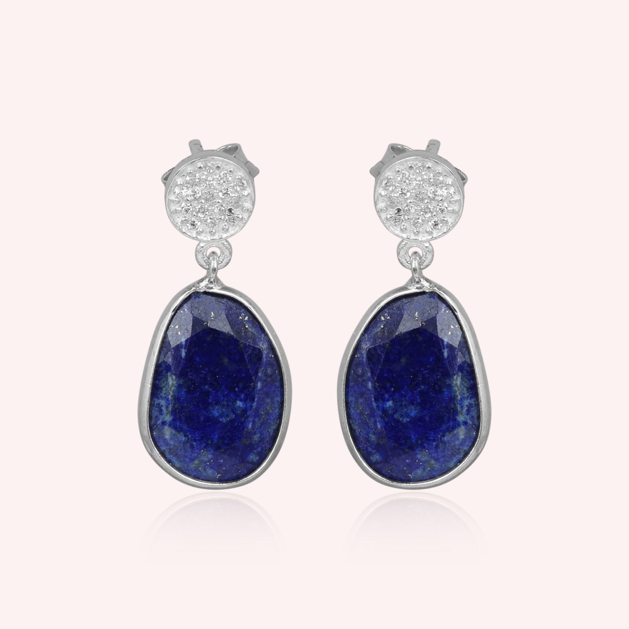 925 Sterling Silver Lapis Lazuli Drop Stud Earrings