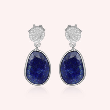 925 Sterling Silver Lapis Lazuli Drop Stud Earrings