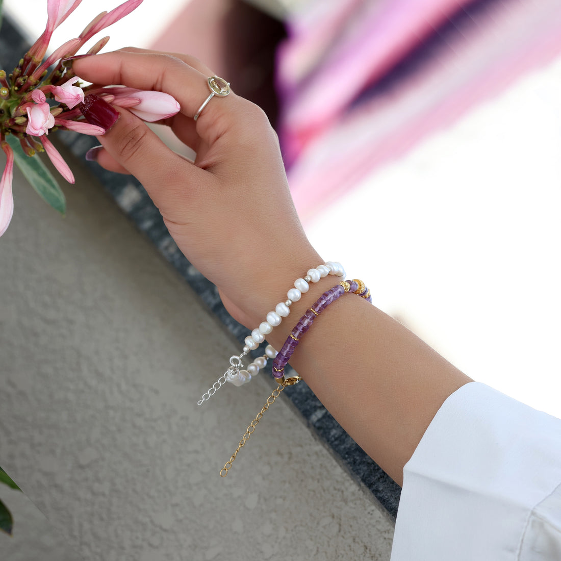 Natural Amethyst Stacking Beads Bracelet