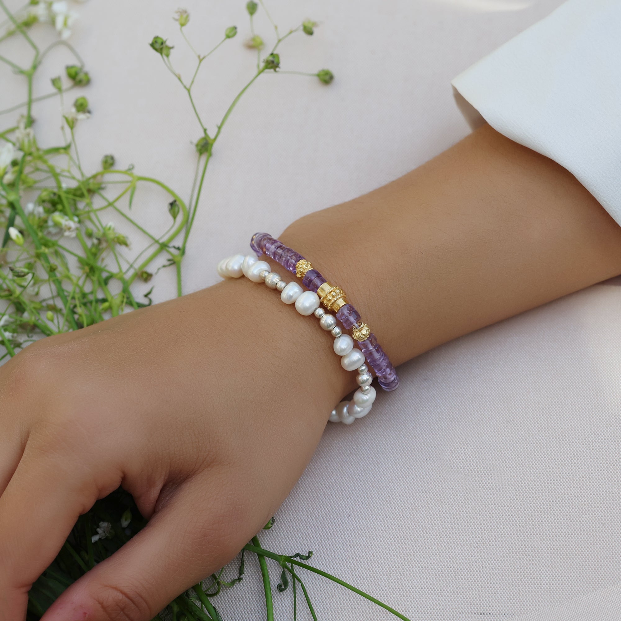 Natural Amethyst Stacking Beads Bracelet