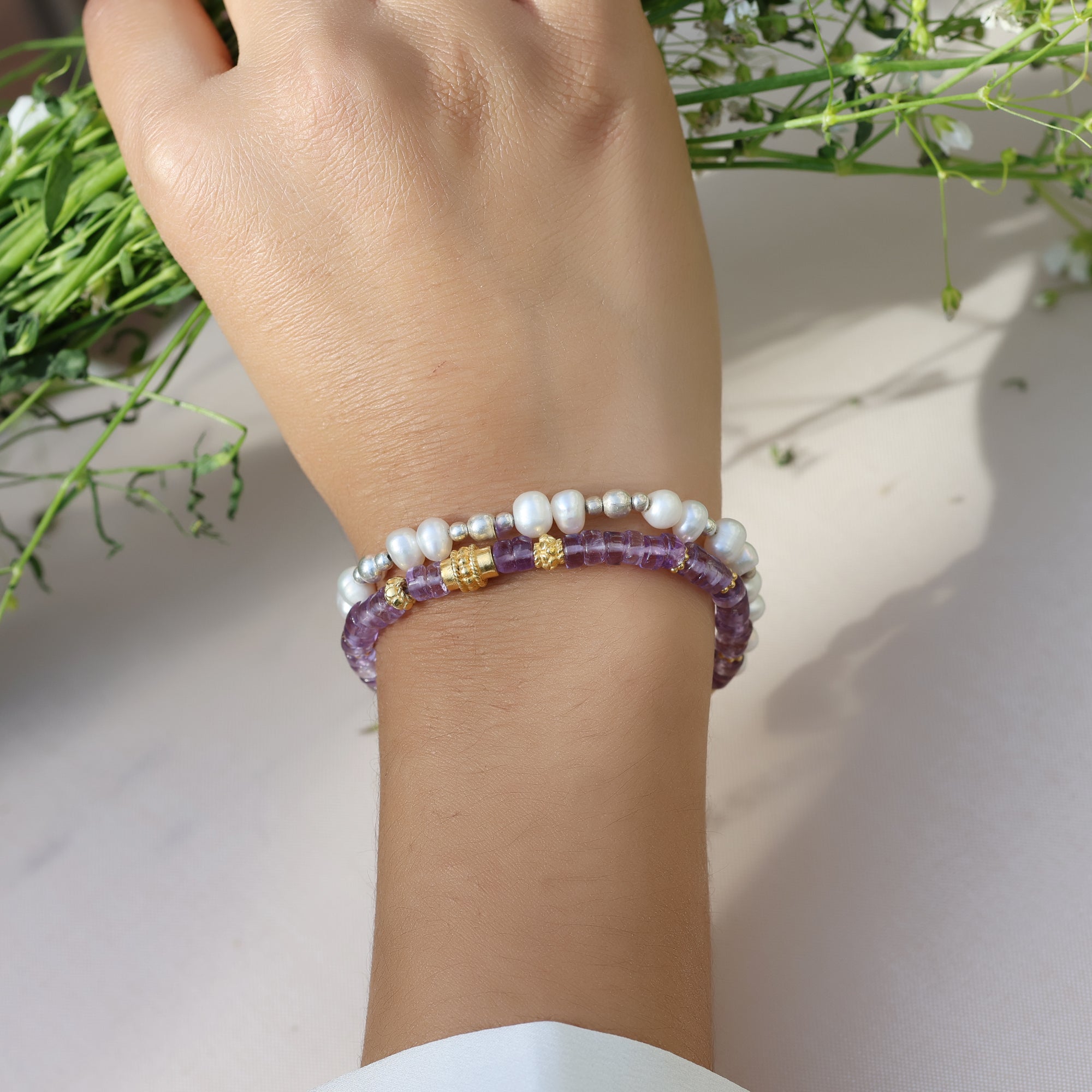 Natural Amethyst Stacking Beads Bracelet