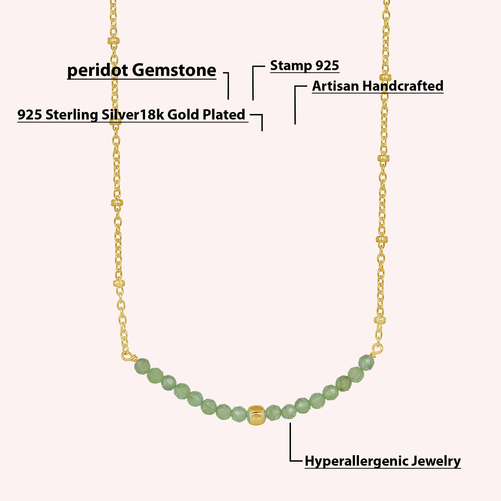 Sterling Silver Natural Peridot Beads Necklace Jewelry for Women