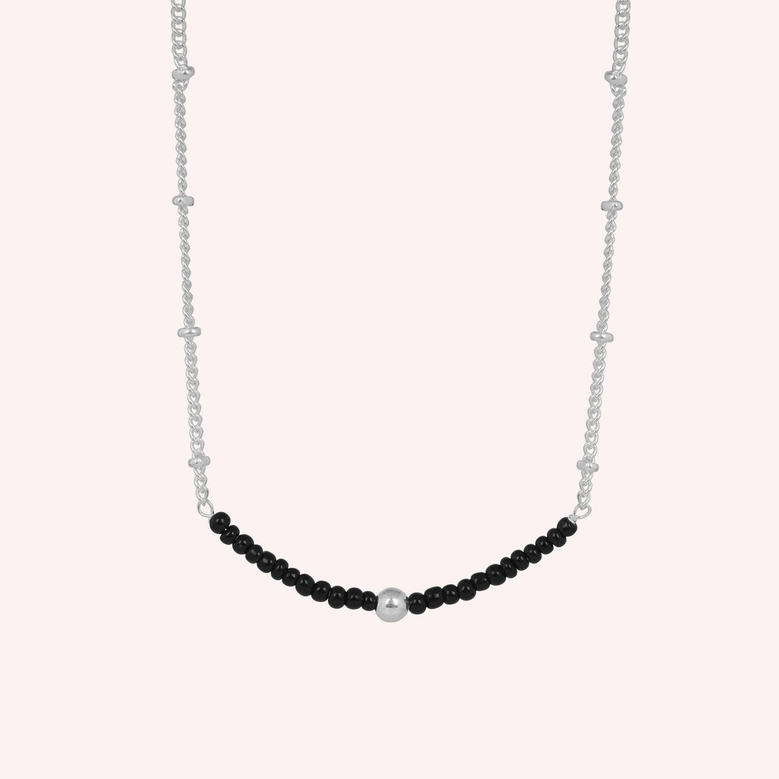 Sterling Silver Minimalist black onyx Beads Necklace Jewelry for Women