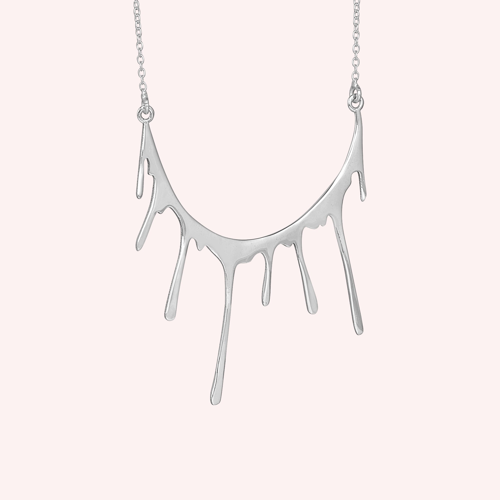 925 Sterling Silver Dripping Curved Necklace