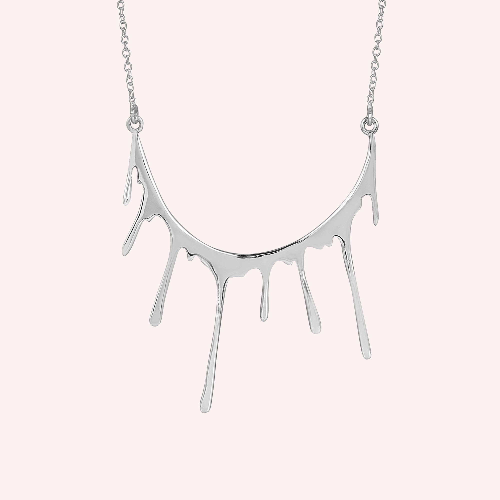 925 Sterling Silver Dripping Curved Necklace