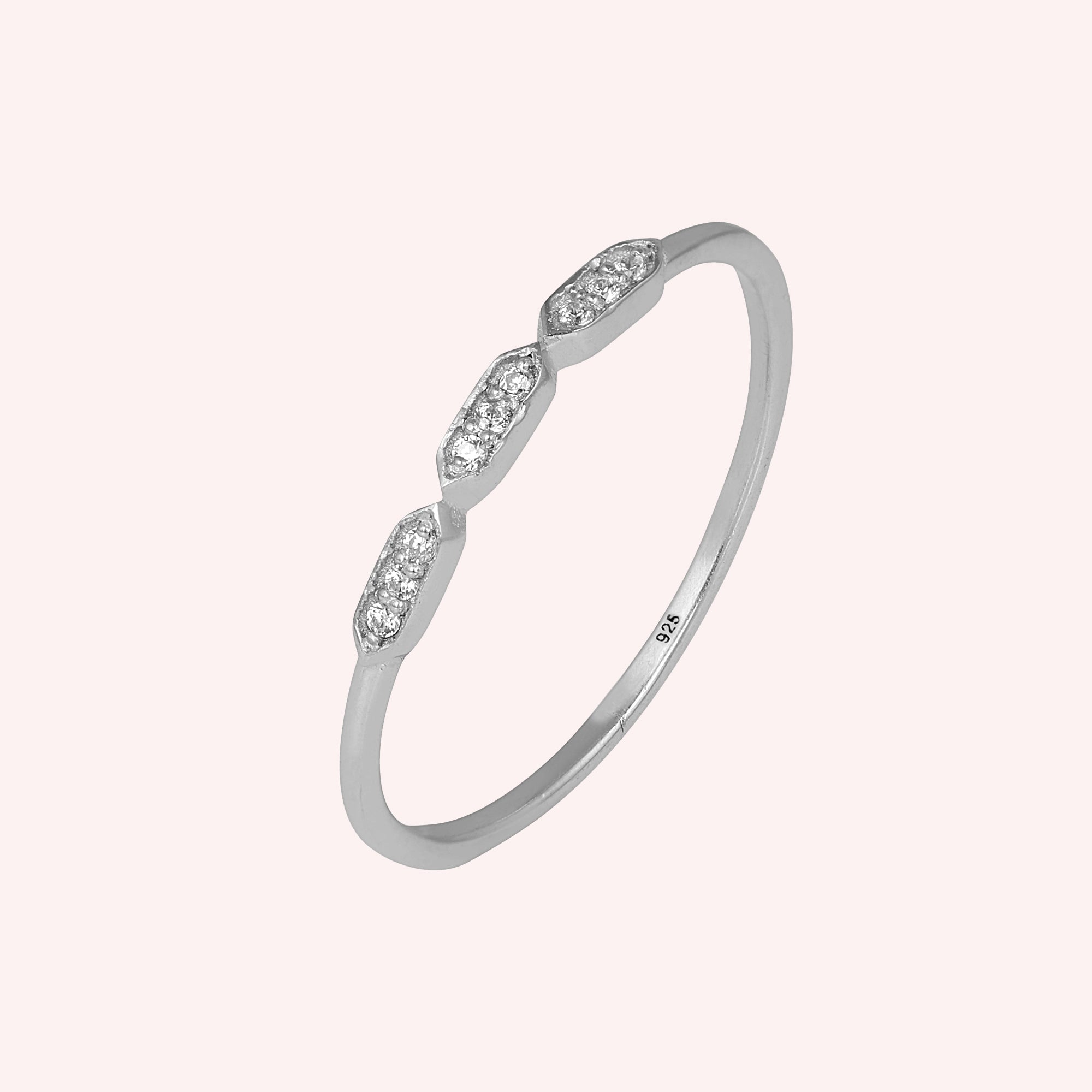 Elegant 925 Sterling Silver Triple CZ Dainty Band Ring