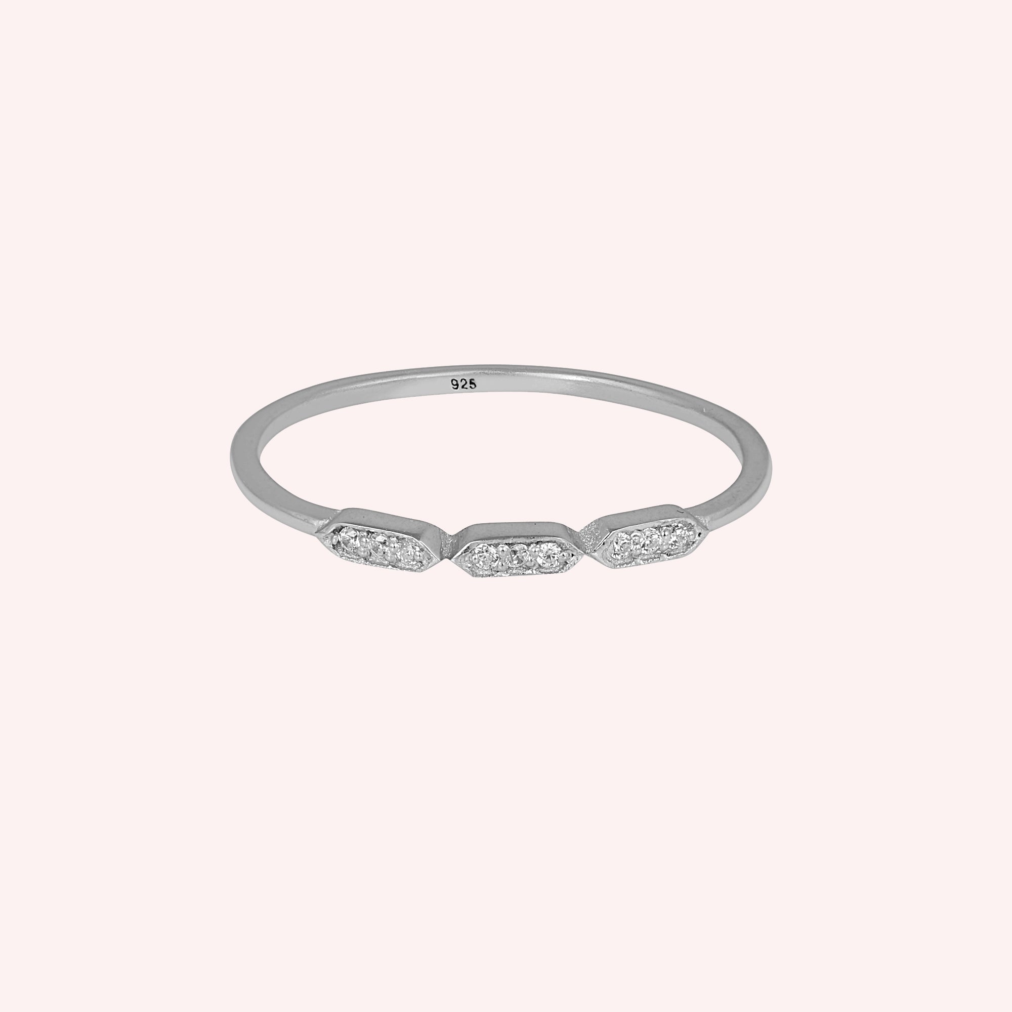 Elegant 925 Sterling Silver Triple CZ Dainty Band Ring