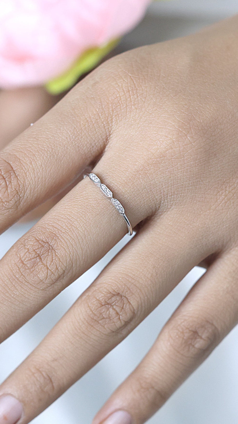 Elegant 925 Sterling Silver Triple CZ Dainty Band Ring
