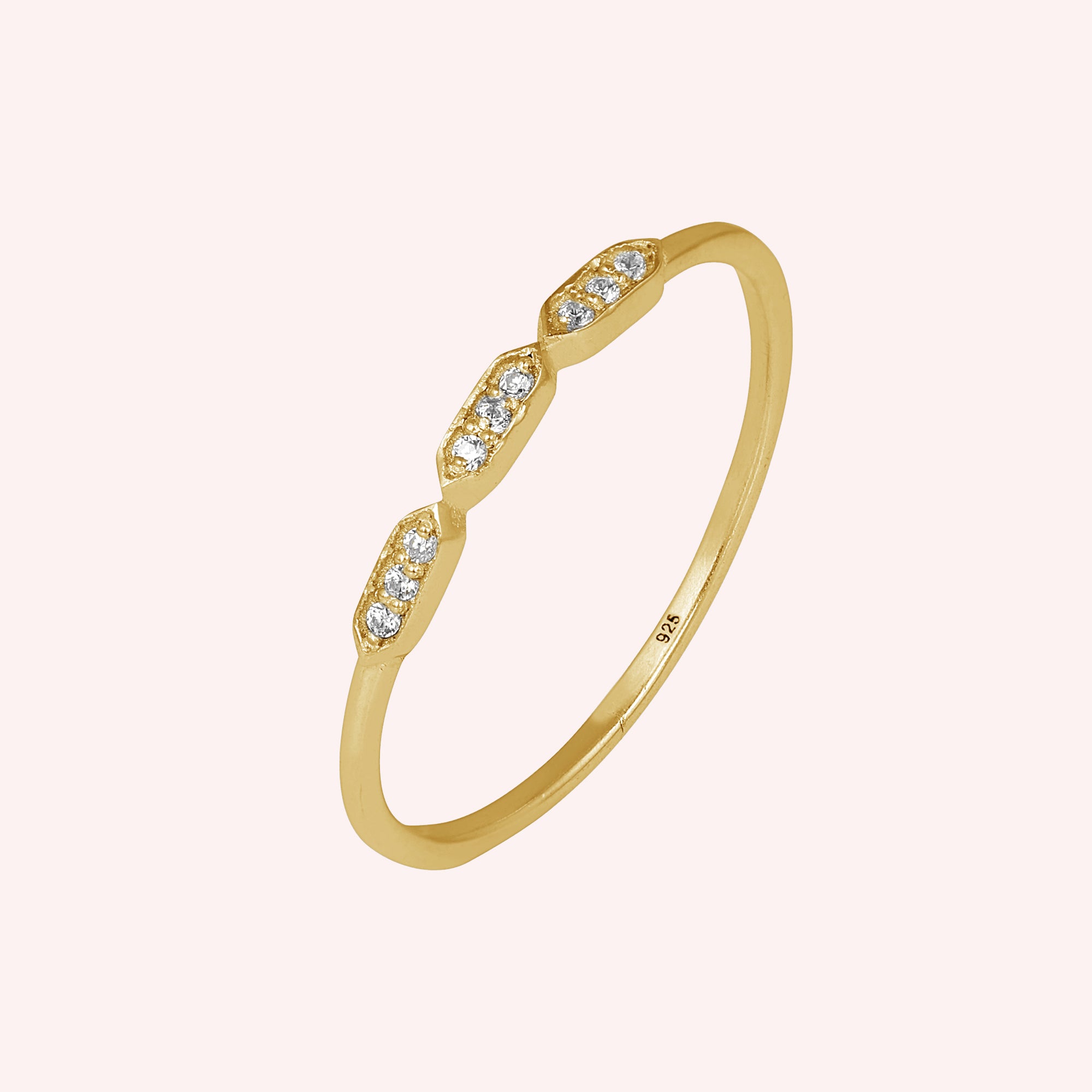 Elegant 925 Sterling Silver Triple CZ Dainty Band Ring