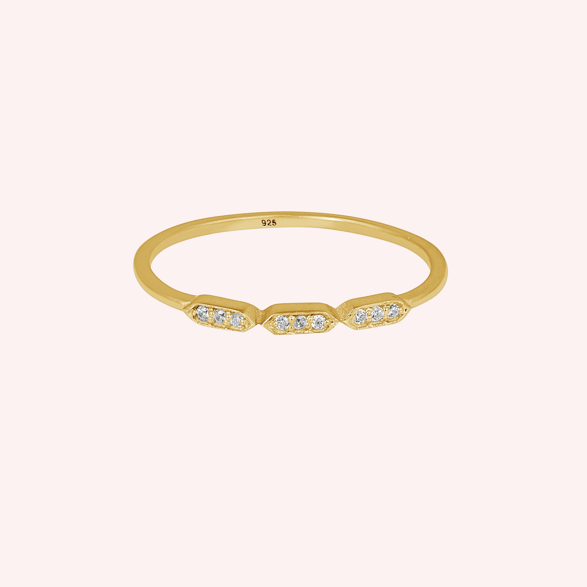 Elegant 925 Sterling Silver Triple CZ Dainty Band Ring