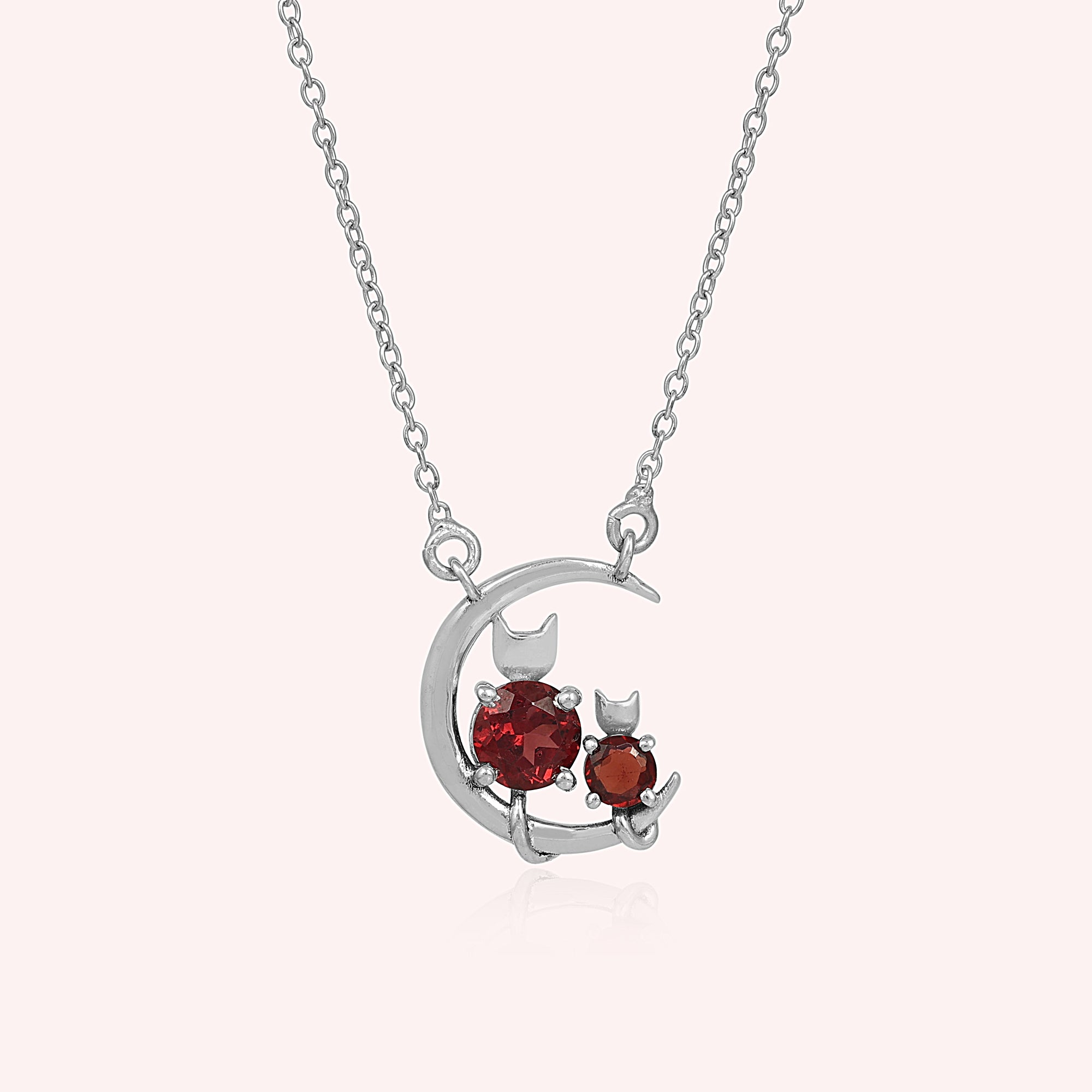 925 Sterling Silver Half Moon Garnet Necklace for Her