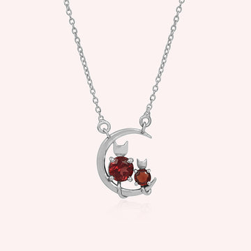 925 Sterling Silver Half Moon Garnet Necklace for Her