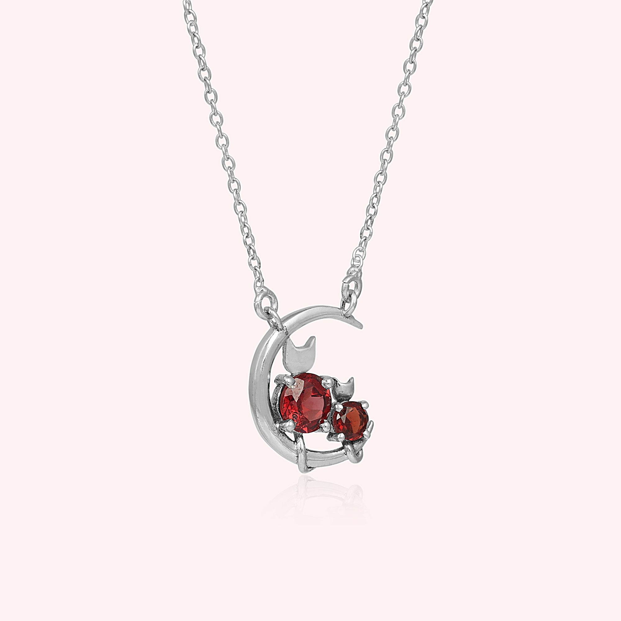 925 Sterling Silver Half Moon Garnet Necklace for Her